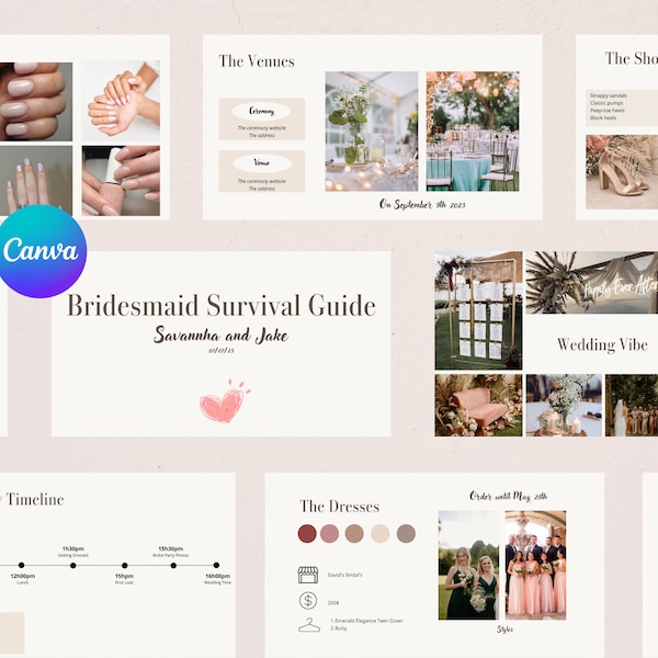 Bridesmaid Powerpoint Template | Canva Wedding Powerpoint Editable| Bridal Party Info  | JOY