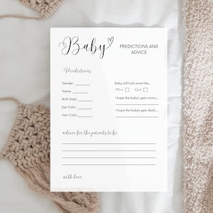 Modèle personnalisé minimaliste de prédictions de baby shower et de conseils |Conseils et souhaits pour les futurs parents| Prédictions et conseils pour bébé | B1