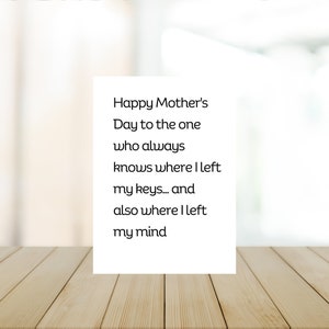 Tarjeta divertida del Día de la Madre / Tarjeta sarcástica / Tarjeta en blanco y negro / Descarga instantánea