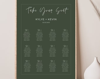 Minimalistic Seating Sign Chart | Boho Digital Wedding Sitting Plan | Green Design Editable | Canva Download Diy | LUST