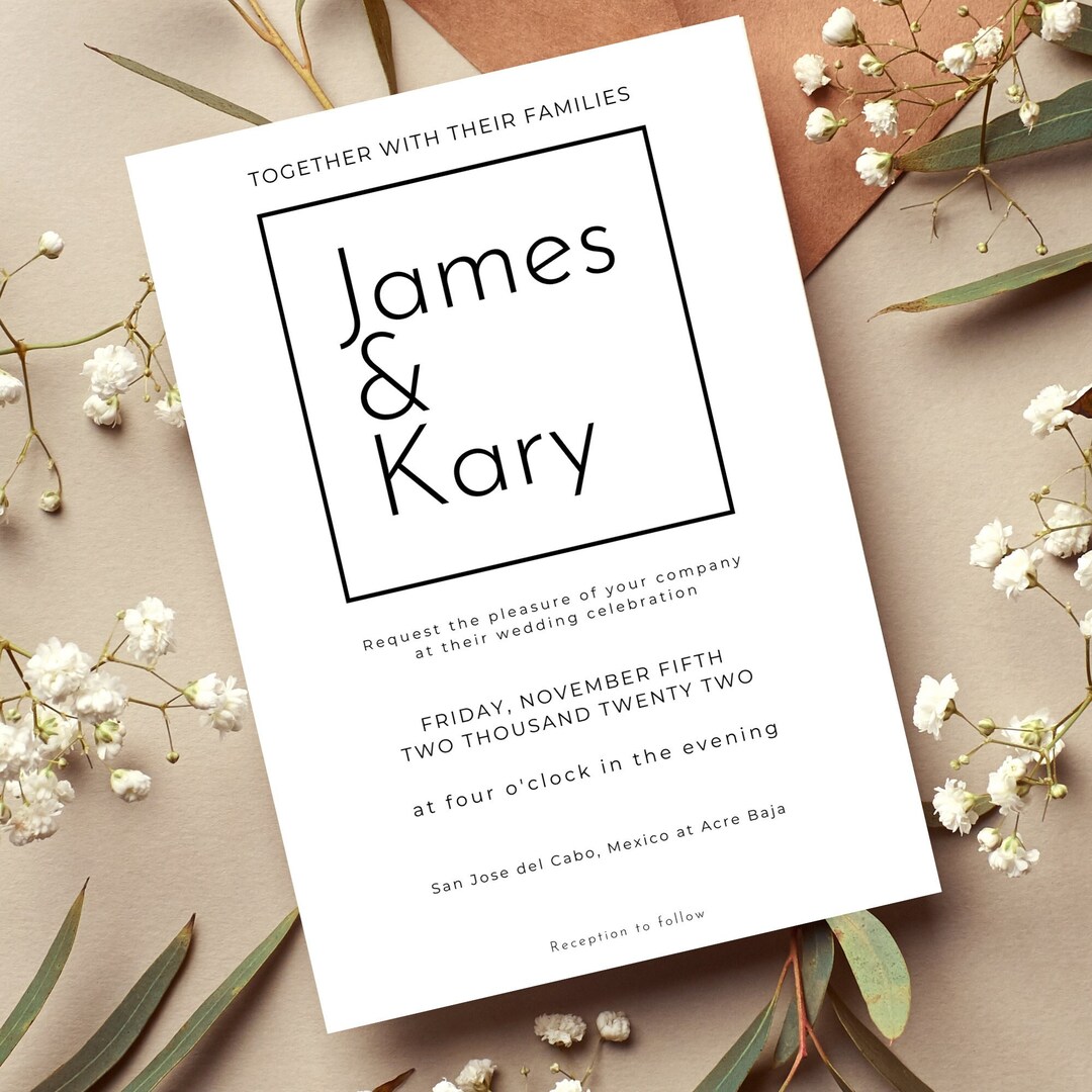Minimalist Wedding Invitation Template | Simple White Design (digital ...