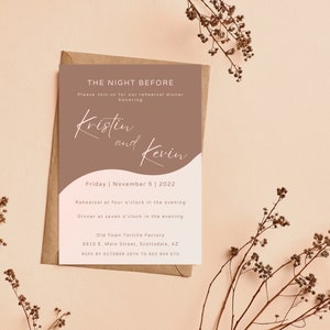 Minimalistic Rehearsal Dinner Invitation| Boho Digital The Night Before Template | Simplistic Beige and Brown Design Canva| Terracota| BLISS
