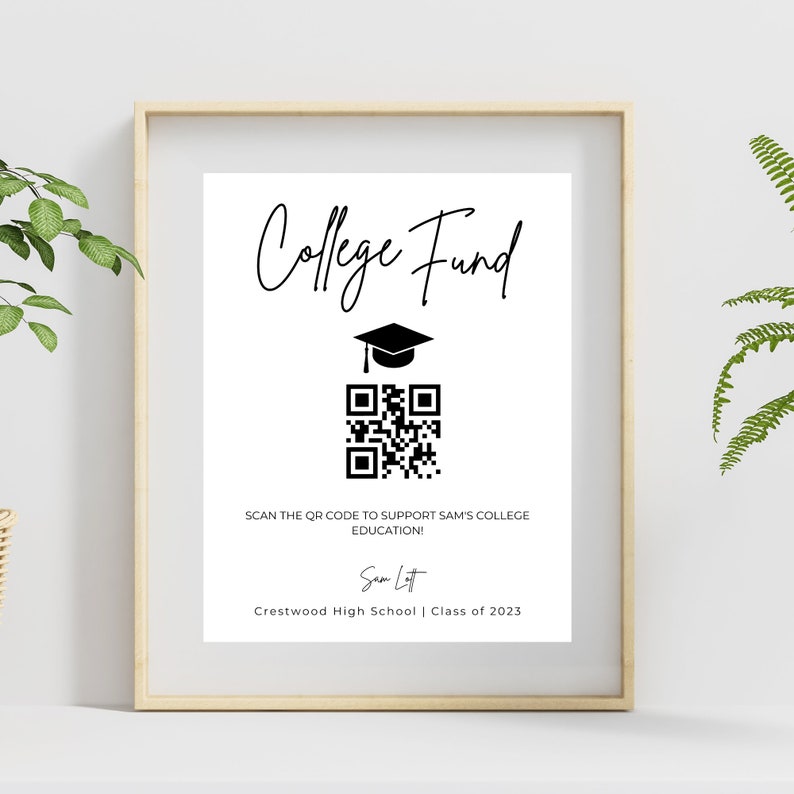 QR Code College Fund Graduation Sign Minimalistic Graduation Etsy