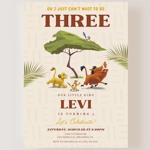 Convite de aniversário do Rei Leão, mal posso esperar para ter três anos, convite para o terceiro aniversário, convite para o aniversário do Simba, convite EDITÁVEL