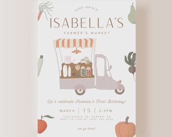 Farmer's Market Invitation ONLY, Farmer's Market Birthday Girl, Market Invitation, First Birthday Invite, Instant Download, EDITABLE