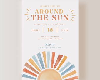 First Trip Around the Sun Invitation, First Trip Around the Sun Invitation, Sun Invitation, EDITABLE File, INSTANT DOWNLOAD