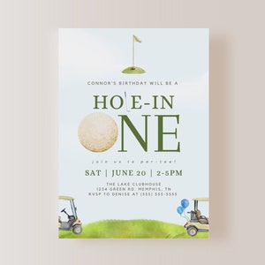 Golf First Birthday Invitation ONLY, Hole In One Birthday, Golf Invitation, First Birthday Invite, Instant Download, EDITABLE