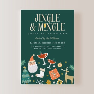 Jingle and Mingle Christmas Invite, Christmas Party Invitation, Holiday Party Invitation Template, Instant Digital Download