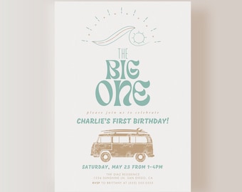 The Big One Invitation ONLY |  Surf First Birthday | Wave Invitation | First Birthday Invite | Instant Download | EDITABLE