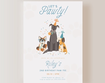 EDITABLE Puppy Pawty Invite ONLY, Puppy Birthday Party,Dog Invitation, Dog Theme Invitation, Canva