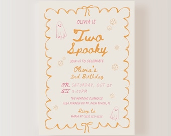 Two Spooky Birthday Invitation, Ghost Party Invite (Digital Download)