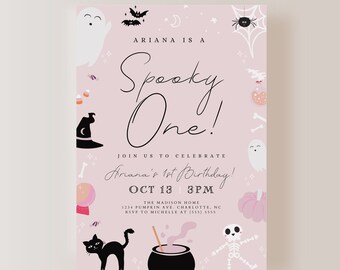 Spooky One Birthday Party Invitation, Halloween, 1st Birthday, Skeleton, Ghost, Printable, Editable, INSTANT DOWNLOAD