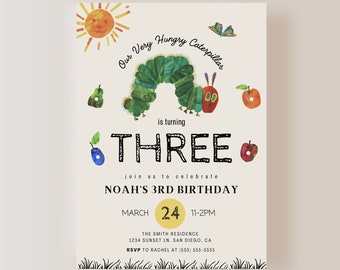 The Very Hungry Caterpillar Editable Digital invitation, Eric Carle Kids Birthday Invite, Instant Download, Kids birthday Invite