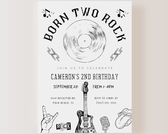 Born Two Rock Birthday Invitation ONLY, Born Two Rock Birthday, Guitar Theme Invitation,  Instant Download, EDITABLE
