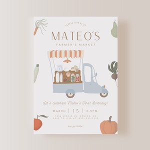 Farmer&#39;s Market Invitation ONLY,Farmer&#39;s Market Birthday, Market Invitation, First Birthday Invite, Instant Download, EDITABLE