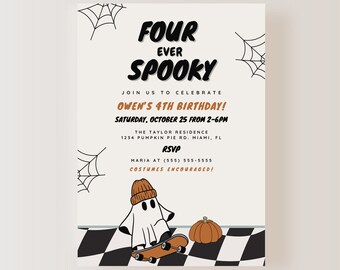 Four Ever Spooky Halloween Invitation Template, Halloween Birthday Invitation, 4th Birthday Party, Editable Digital Download