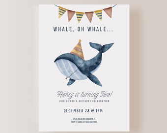 Whale Oh Whale Invitation ONLY, Whale Birthday, Wale Birthday Invitation, Instant Download | EDITABLE