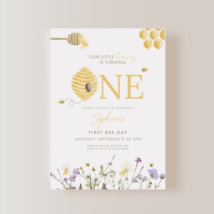 Bee Birthday Invitation ONLY, First Bee-day Birthday, Bee Invitation, First Birthday Invite, Instant Download, EDITABLE