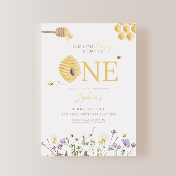 Bee Birthday Invitation ONLY, First Bee-day Birthday, Bee Invitation, First Birthday Invite, Instant Download, EDITABLE