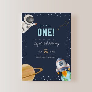 Space Birthday Invitation, Space First Birthday Invitation, First Trip Around the Sun Birthday Invite, EDITABLE File, INSTANT DOWNLOAD