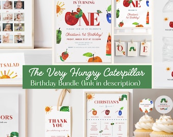 The Very Hungry Caterpillar Birthday Party Bundle, Apple Version: Editable Invitation, Signs, Decor (Digital Download)