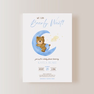 Bearly Wait Invitation, Bearly Wait Baby Shower Invitation, Bear Invitation, We Can Bearly Wait Invitation,EDITABLE File, INSTANT DOWNLOAD