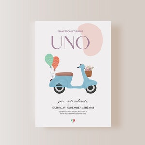 Turning Uno Birthday Invitation, Digital Vespa Invitation, Vespa First Birthday Invite, EDITABLE File, INSTANT DOWNLOAD