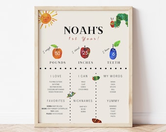 Sehr hungrige Raupe Meilensteintafel, hungrige Raupe Meilensteintafel, Meilensteintafel für das erste Jahr des Babys, Retro-Statistikschild
