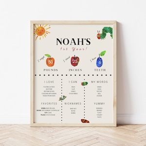 Tableau des jalons de la chenille très affamée, tableau des jalons anniversaire de la chenille affamée, signe jalon première année de bébé, signe de statistiques rétro