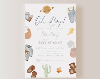 Oh Boy Invitation, Oh Boy Baby Shower Invitation, Boy Invitation, Boy Baby Shower Invitation,EDITABLE File, INSTANT DOWNLOAD