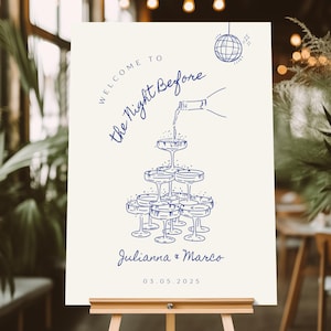 The Night Before, Wedding Rehearsal Dinner, Hand Drawn, Welcome Sign, Doodle,Wedding, Champagne Tower, Editable, Printable DIY