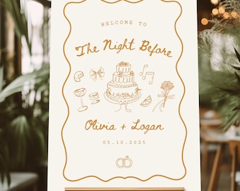 The Night Before Sign, Wedding Rehearsal Dinner, Hand Drawn, Welcome Sign, Doodle, Wedding, Editable, Printable DIY