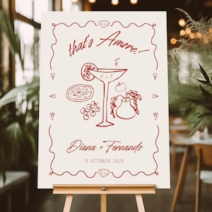 That&#39;s Amore Rehearsal Dinner Sign, Welcome Sign, Hand Drawn, Engagement Party Welcome Sign, The Night Before Sign, Editable, Printable DIY
