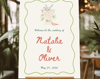 Wedding Welcome Sign, Floral Welcome Sign, Hand Drawn, Welcome Sign, Doodle, Wedding, Minimalist, Colorful, Editable, Printable DIY
