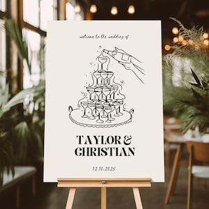 Wedding Welcome Sign, Champagne Welcome Sign, Hand Drawn, Modern Welcome Sign, Wedding, Minimalist, Editable, Printable DIY
