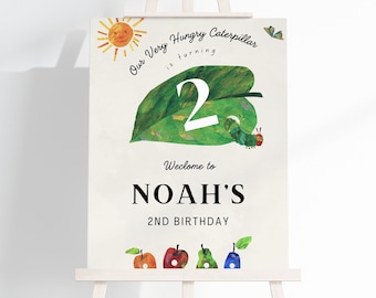 Panneau de bienvenue d'anniversaire de chenille très affamé, nombre modifiable, panneau de bienvenue d'anniversaire de chenille affamé, fichier MODifiable, téléchargement immédiat, TVHC