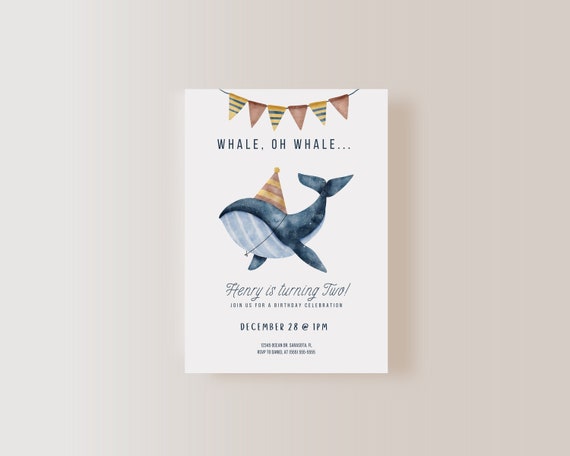 Whale Oh Whale Invitation ONLY, Whale Birthday, Wale Birthday Invitation, Instant Download | EDITABLE