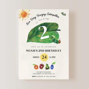 The Very Hungry Caterpillar Editable Digital invitation, Eric Carle Kids Birthday Invite, Instant Download, Kids birthday Invite, TVHC