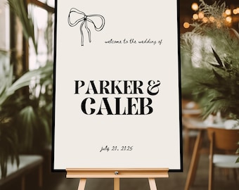 Wedding Welcome Sign, Bow Welcome Sign, Hand Drawn, Modern Welcome Sign, Wedding, Minimalist, Editable, Printable DIY