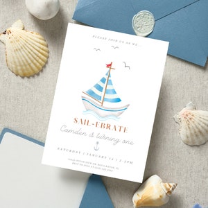 Sail Boat Birthday Invitation ONLY, Sail-ebrate Birthday Invitation, Sail Boat Theme, Sail Boat Invite, Instant Download, EDITABLE image 2