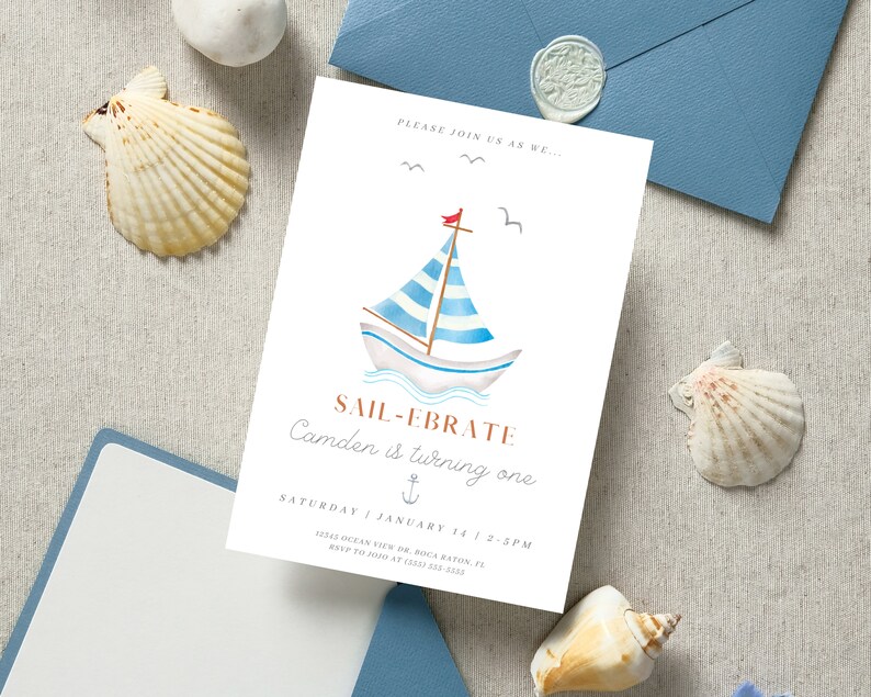 Sail Boat Birthday Invitation ONLY, Sail-ebrate Birthday Invitation, Sail Boat Theme, Sail Boat Invite, Instant Download, EDITABLE image 2