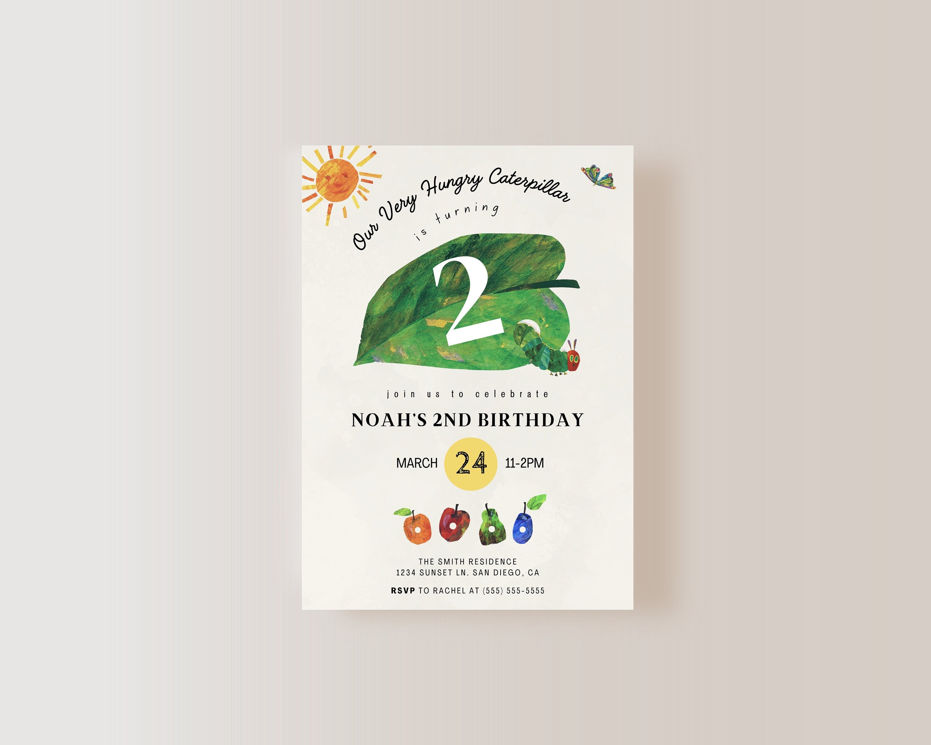 The Very Hungry Caterpillar Editable Digital invitation Kids Birthday Invite Instant Download Kids birthday Invite