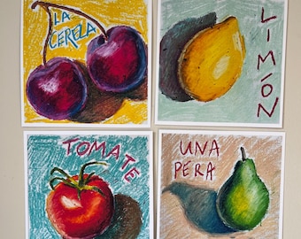 Spanish oil pastel prints! (Set of 4)