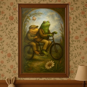 Frog Toad Bike Painting Wall Art | Vintage Art PRINTABLE Digital Download