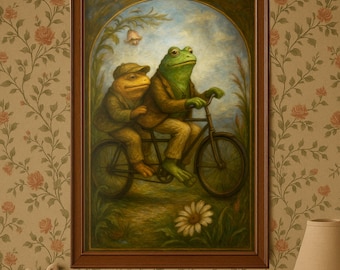 Frog Toad Bike Painting Wall Art | Vintage Art PRINTABLE Digital Download