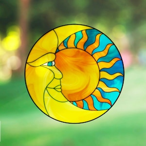 Sun And Moon Round Stained Glass Window Film