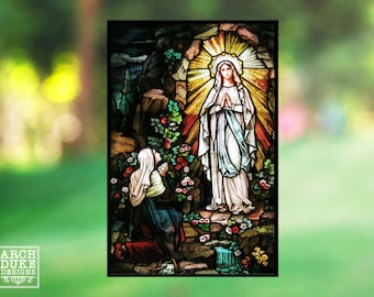 Virgin Mary Lady of Lourdes Stained Glass Stained Glass Window Film