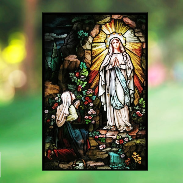 Virgin Mary Lady of Lourdes Stained Glass Stained Glass Window Film