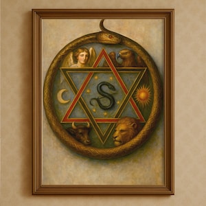 Alchemy Hexagram Seal of Solomon Ouroboros Esoteric Occult Painting Wall Art | Vintage Art PRINTABLE Digital Downloadable