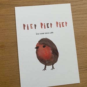 Rotkehlchen Postkarte Hab dich lieb Druck Aquarell Kleinigkeit Liebe kleine Aufmerksamkeit